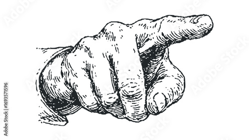 Sketch of a hand pointing with index finger,. Vector hand drawn illustration