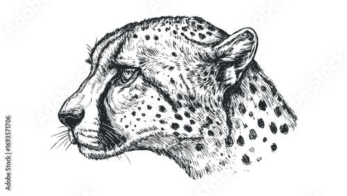 Pencil Sketch of a Cheetah Head Portrait. Vector hand drawn illustration