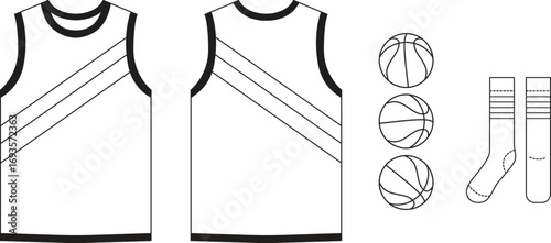 T-shirt flat basketball template jersey mockup outline isolated sport background clothing tee flat sketch
