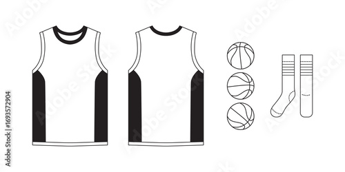 T-shirt flat basketball template jersey mockup outline isolated sport background clothing tee flat sketch