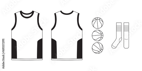T-shirt flat basketball template jersey mockup outline isolated sport background clothing tee flat sketch