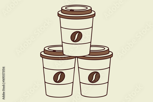 Stack of Three Disposable Coffee Cups with Coffee Beans