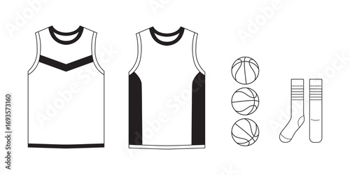 T-shirt flat basketball template jersey mockup outline isolated sport background clothing tee flat sketch