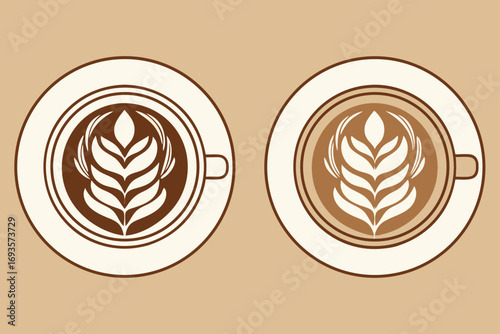 Top View of Latte Art Coffee Cups cappuccino