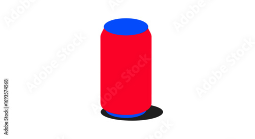 Minimalist graphic illustration of a red beverage can with a blue top and bottom.