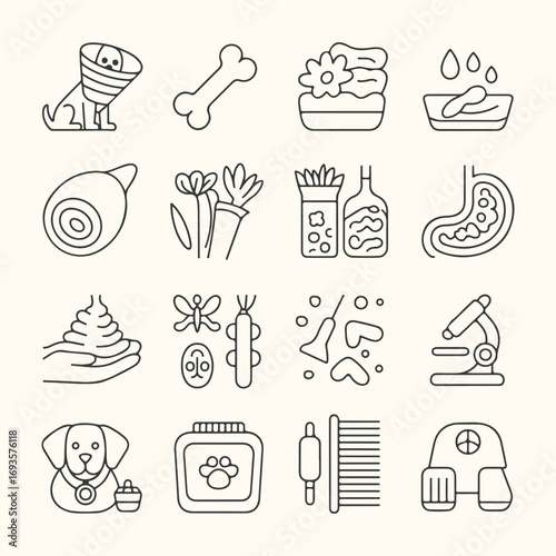 Vector art of collection of veterinary and pet care icons