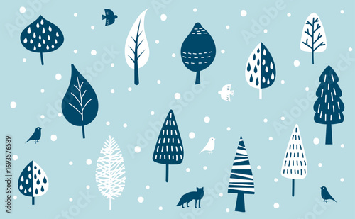 Nordic-style winter forest pattern illustration