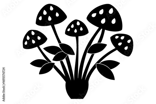 Mushroom bouquet with leaves and stems vector silhouette