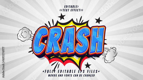 3d crash cartoon style text effect.typhography logo
