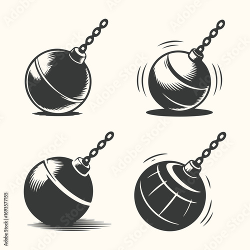 Vector art of four different illustrations of a wrecking ball