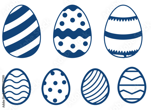 Large set of Easter egg silhouettes, coloring, lines. Set of Easter eggs with ornament. Black linear Easter icon isolated on white background