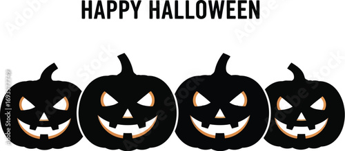 Silhouette of happy halloween pumpkins for halloween party invitation or greeting card design and banner