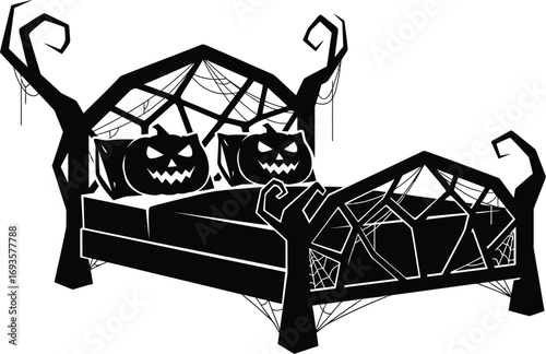 A spooky Halloween bed with pumpkin pillows is perfect for a scary and fun night's sleep in a haunted house