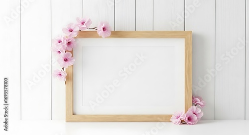 Empty Picture Frame with Pink Flowers.