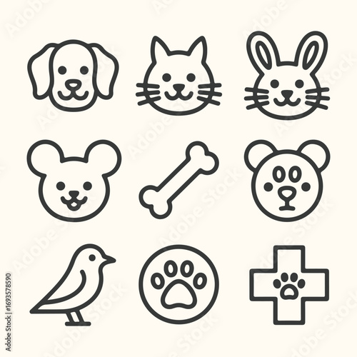 Vector art of collection of cute pet and animal icons