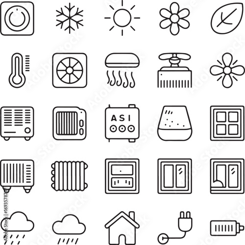 Set of line icons for climate control and home appliances vector