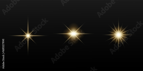 Collection of flashes, lights and sparks. Abstract golden lights isolated on a transparent background. Bright gold flashes and glares. Bright rays of light. Glowing lines. Vector illustration. EPS 10
