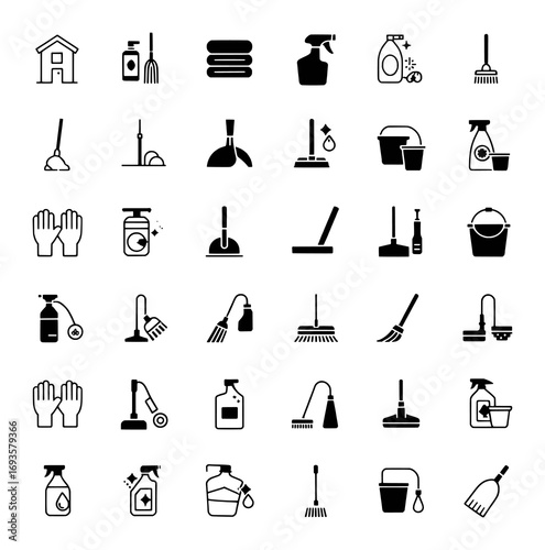 Collection of Cleaning Tools and Supplies Icons