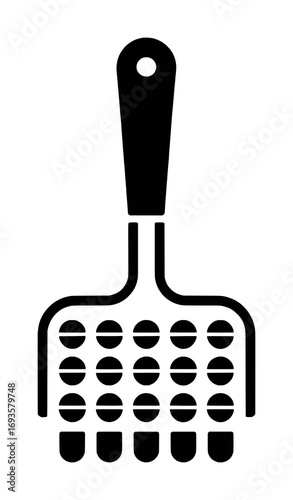 Black Icon of a Meat Tenderizer with a Hanging Hole on a White Background