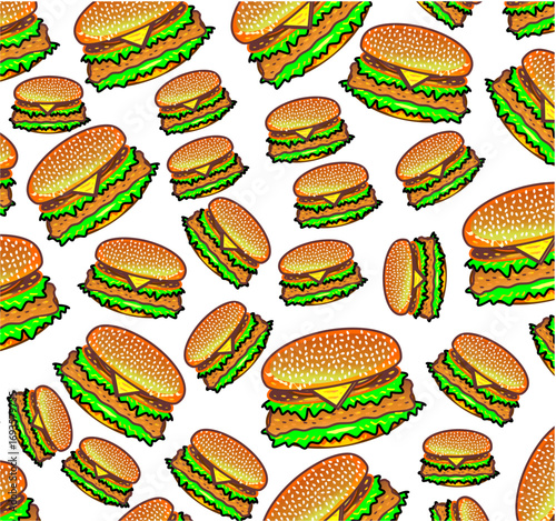 Doodle burger pattern background. Seamless pattern of burger. Doodle cheese burger of hamburger pattern background. Burger pattern. Vector illustration.