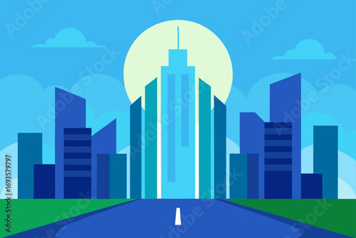 Cityscape with road and buildings at daytime