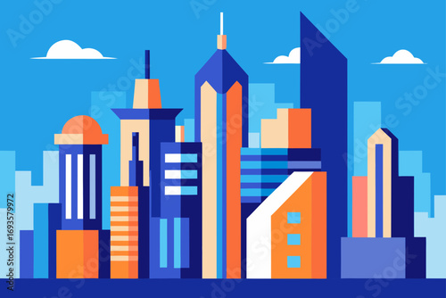 Cityscape illustration with tall buildings