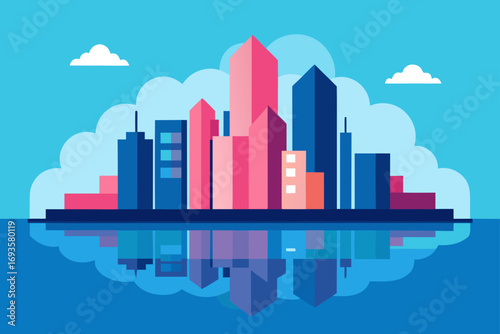 Cityscape with reflection and cloudscape art