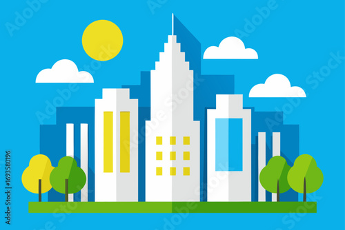 Cityscape with buildings and nature view