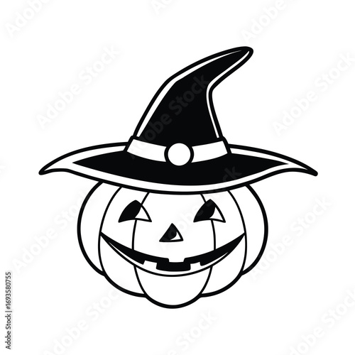 funny jack o lantern totem with witch hat on white background 