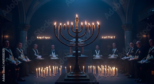 Men in ceremony with menorah
