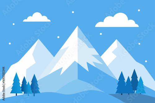 Mountains and trees in a winter landscape