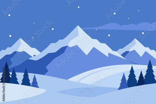 Winter landscape with mountains and trees