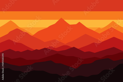 Illustration of layered orange mountains