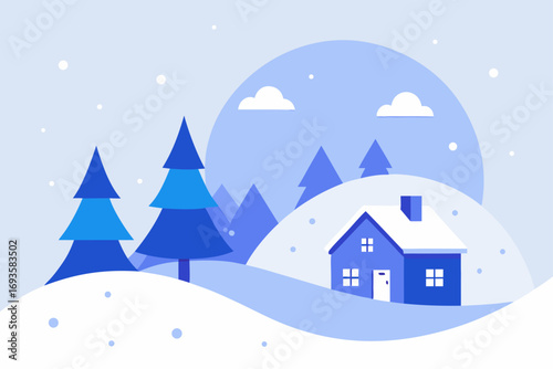 Winter landscape with house and snow scene