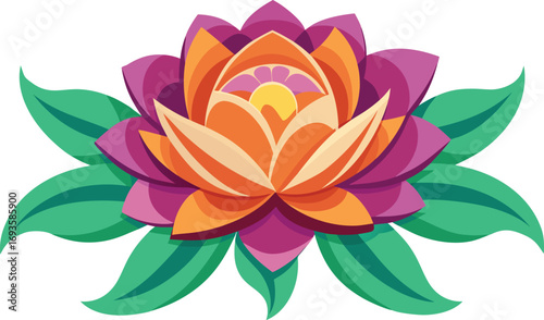 Pink lotus flower vector illustration with a decorative floral pattern
