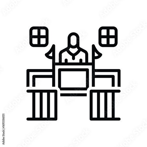 Black line icon for courtroom trial