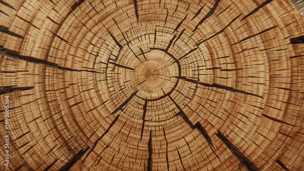 Fototapeta premium A realistic tree ring texture background with rough cut wood surface