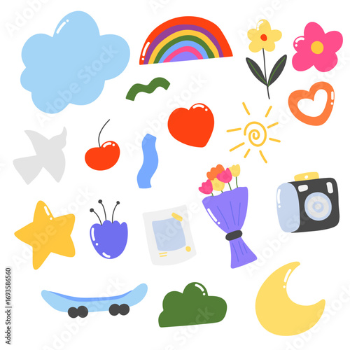 set of kawaii doodles neworn baby. coloring page for kids