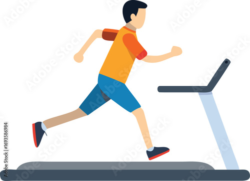A man running on a treadmill, wearing athletic gear, in a well-lit fitness center.