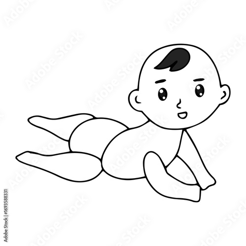 Baby new born line gesture activity. baby new born element design. coloring book for kids preschool. newborn baby to toddler life cycle vector