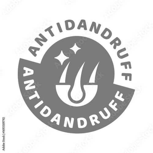 Anti dandruff product or shampoo. Antidandruff vector label or icon.