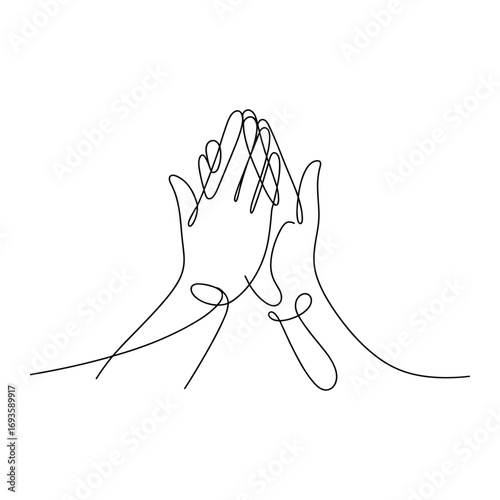 Minimalist line art depicting two hands clasping together in unity