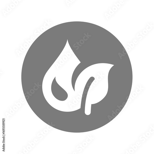 Natural oil with leaf and drop label. Organic oil circle sticker.