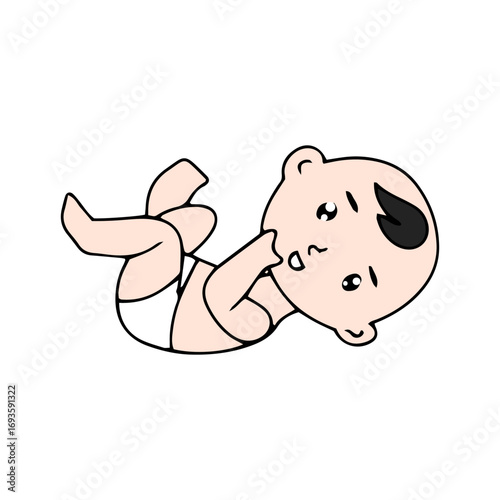 Baby new born line gesture activity. baby new born element design. coloring book for kids preschool. newborn baby to toddler life cycle vector