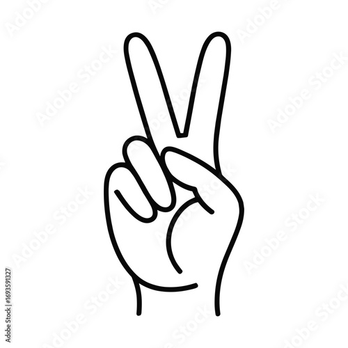Simple line art of a hand displaying the peace sign