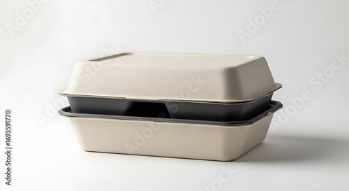 Beige Disposable Food Containers Stacked.