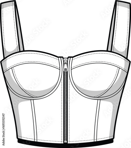 White Corset Top Fashion Flat Sketch With Zipper Detail clothing apparel