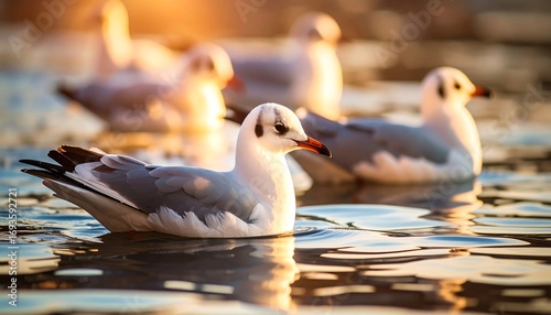 Gulls on water at sunset (1)