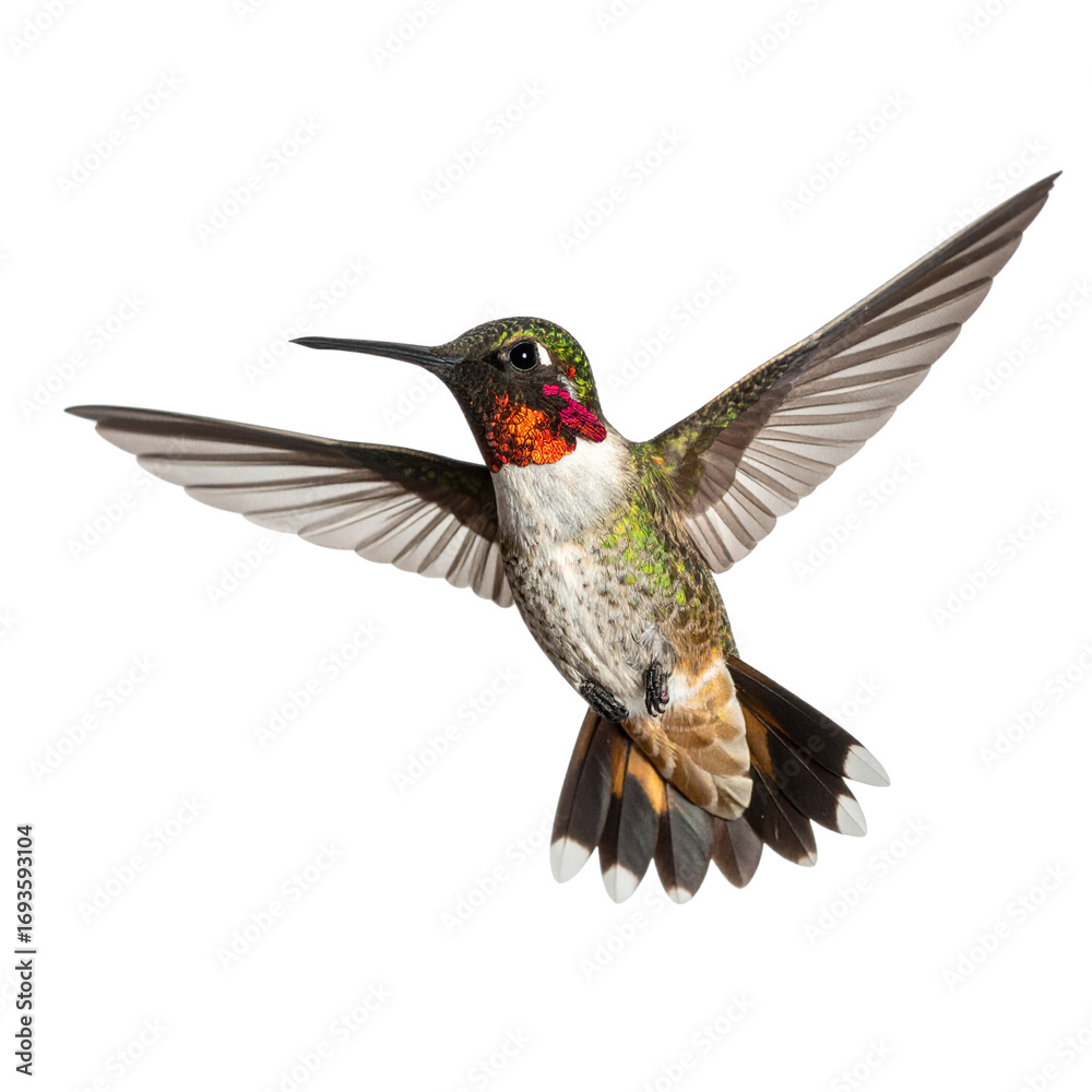 Obraz premium Transparent PNG available Black-chinned Hummingbird (Archilochus alexandri) Photo, in Flight on a Transparent Background