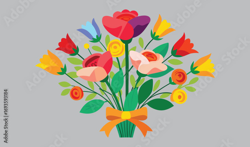 A colorful bouquet of vibrant spring tulips